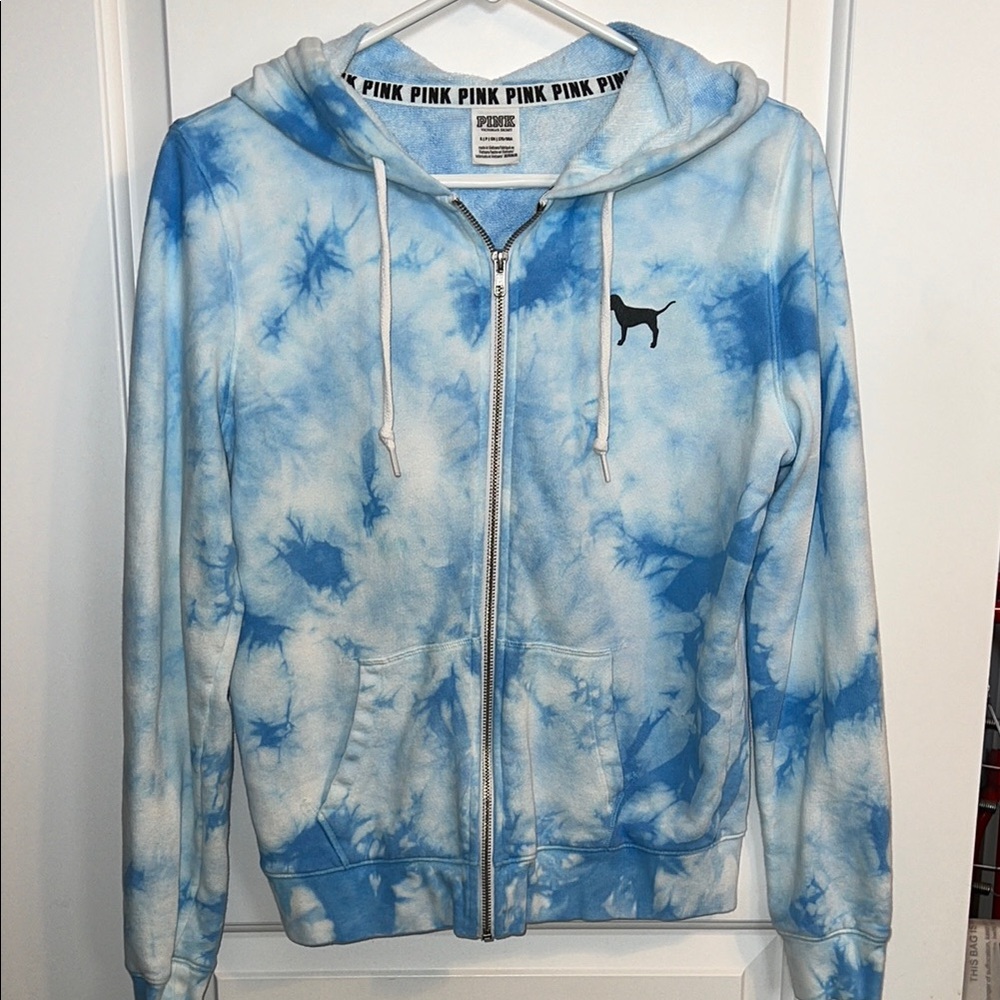 Blue Tie-Dye Zip-Up Hoodie by PINK